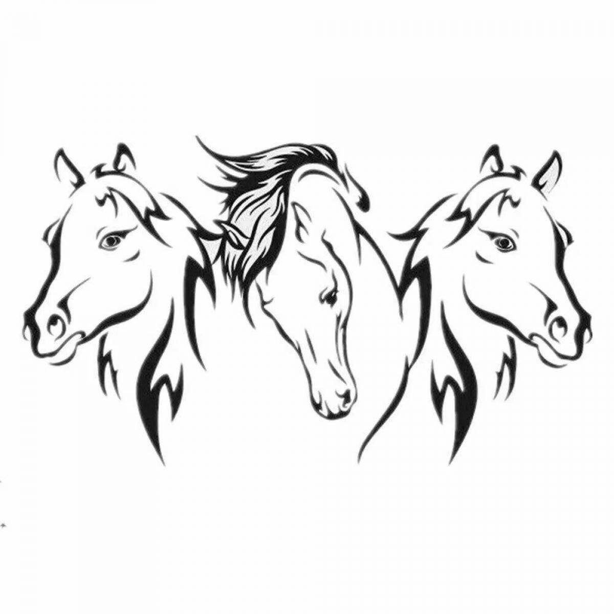 Great three white horses coloring book