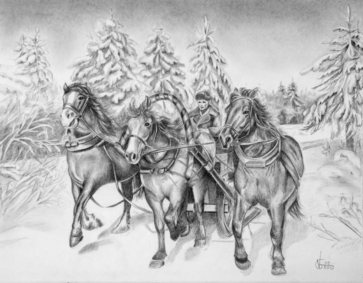 Потрясающая раскраска «три белых коня»