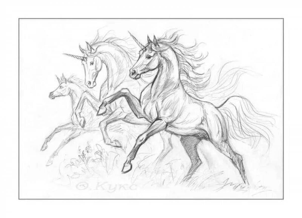 Ослепительная раскраска «три белых коня»