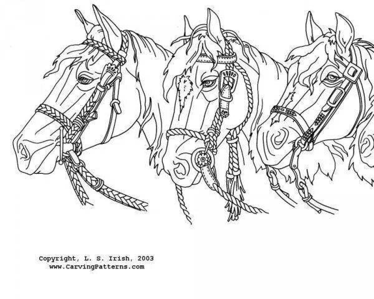 Яркая раскраска «три белых коня»