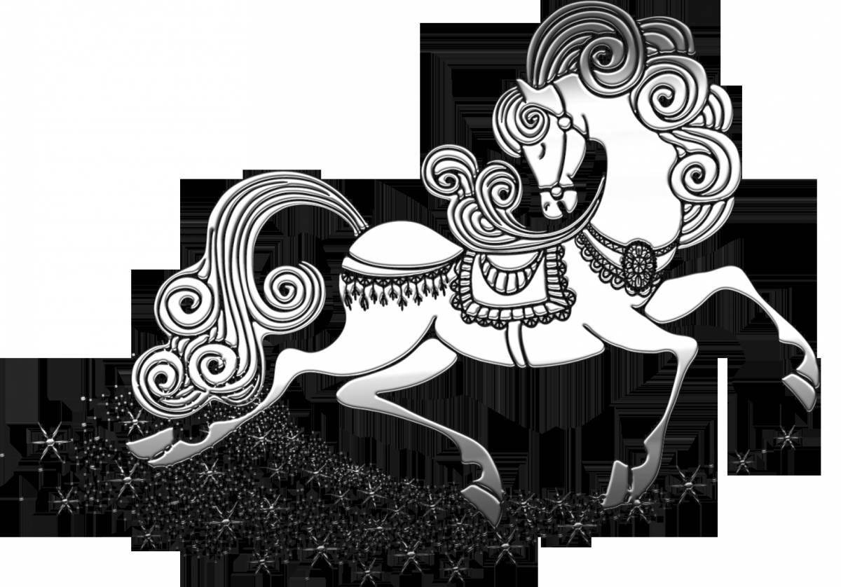 Three white horses coloring page