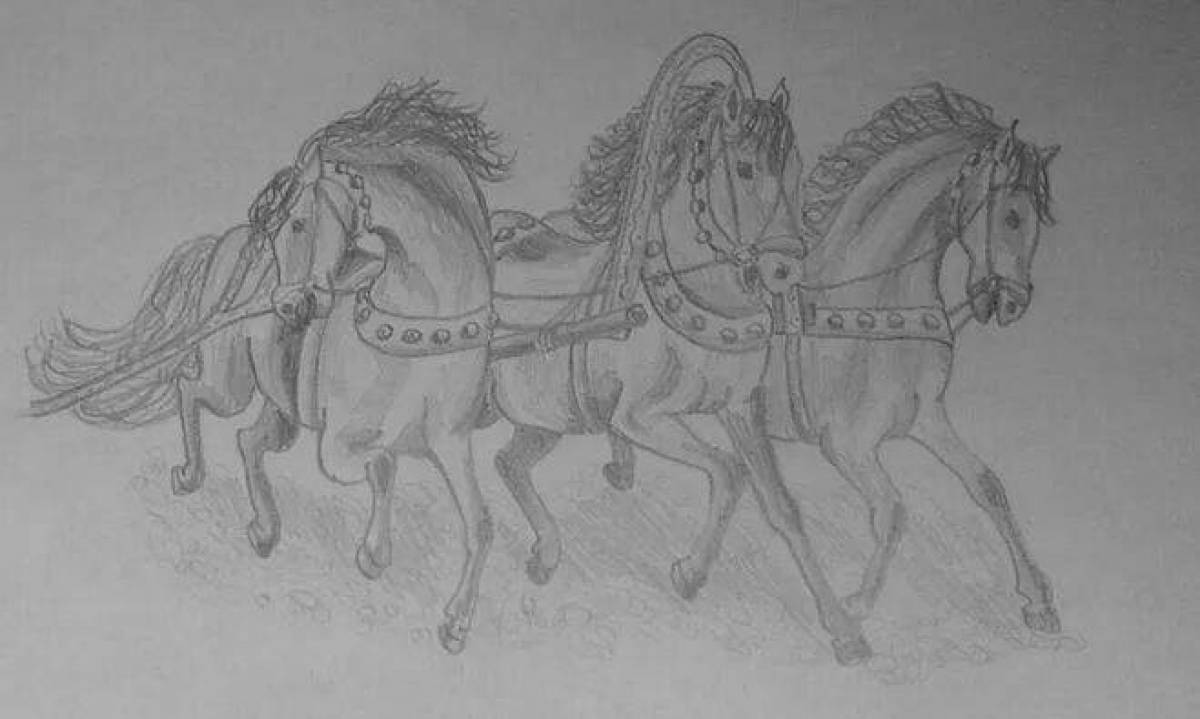 Раскраска роскошные три белых лошади