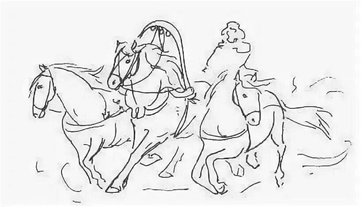 Раскраска роскошные три белые лошади