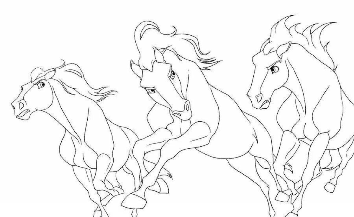 Роскошная раскраска «три белых коня»