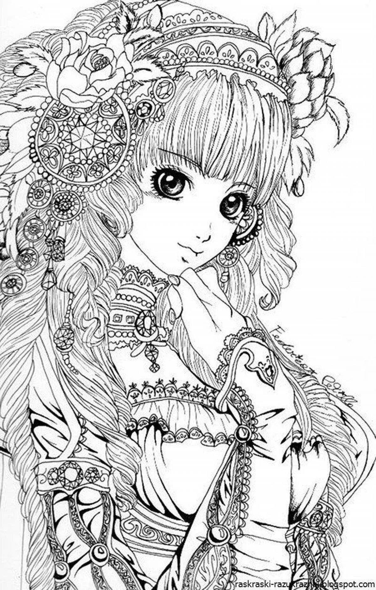 Elegant anime coloring book for adults