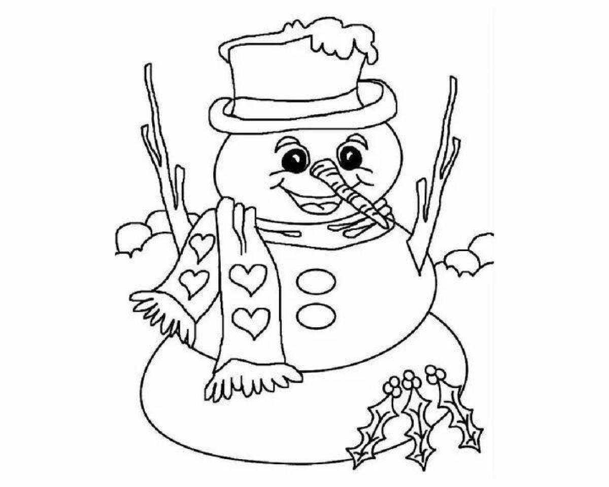 Colorful snowman skiing coloring page