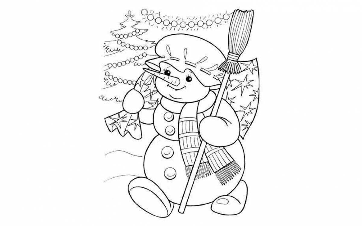 Coloring a spectacular snowman on skis