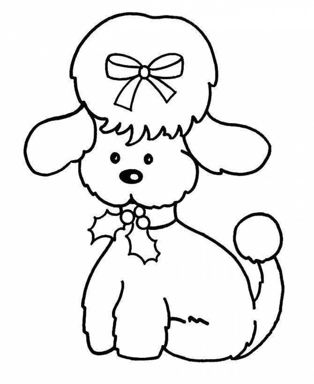 Disturbing coloring dog with a bow