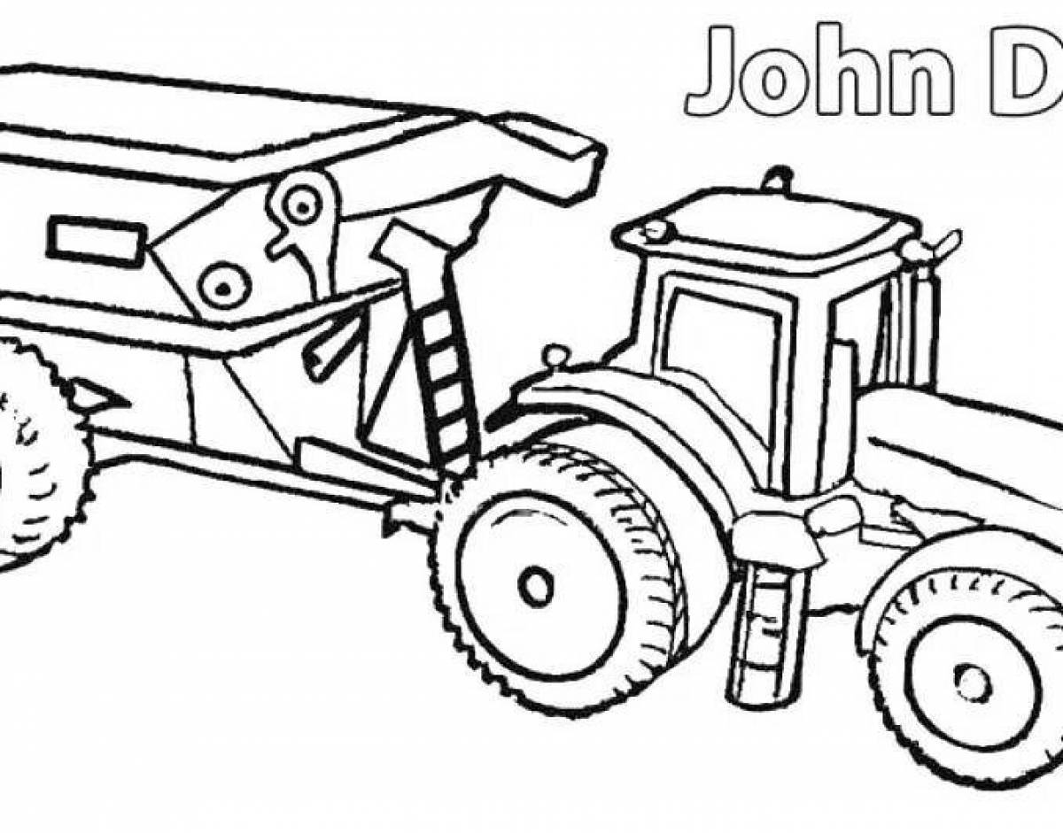 Coloring page happy tractor with a barrel