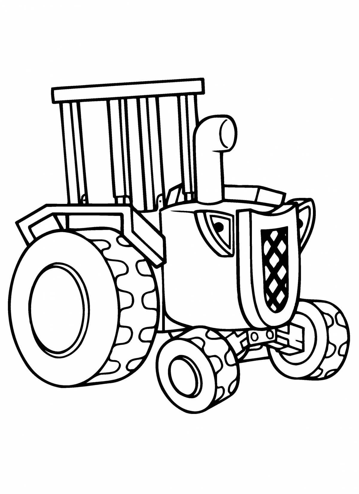 Coloring book funny tractor with a barrel