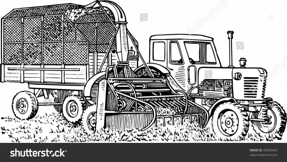 Adorable tractor with barrel coloring page