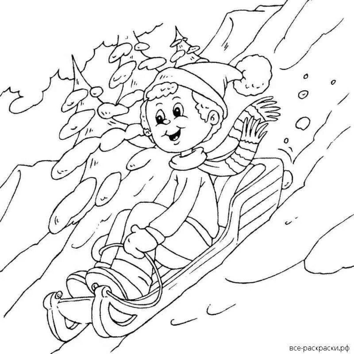 Wonderful boy on a sleigh coloring book
