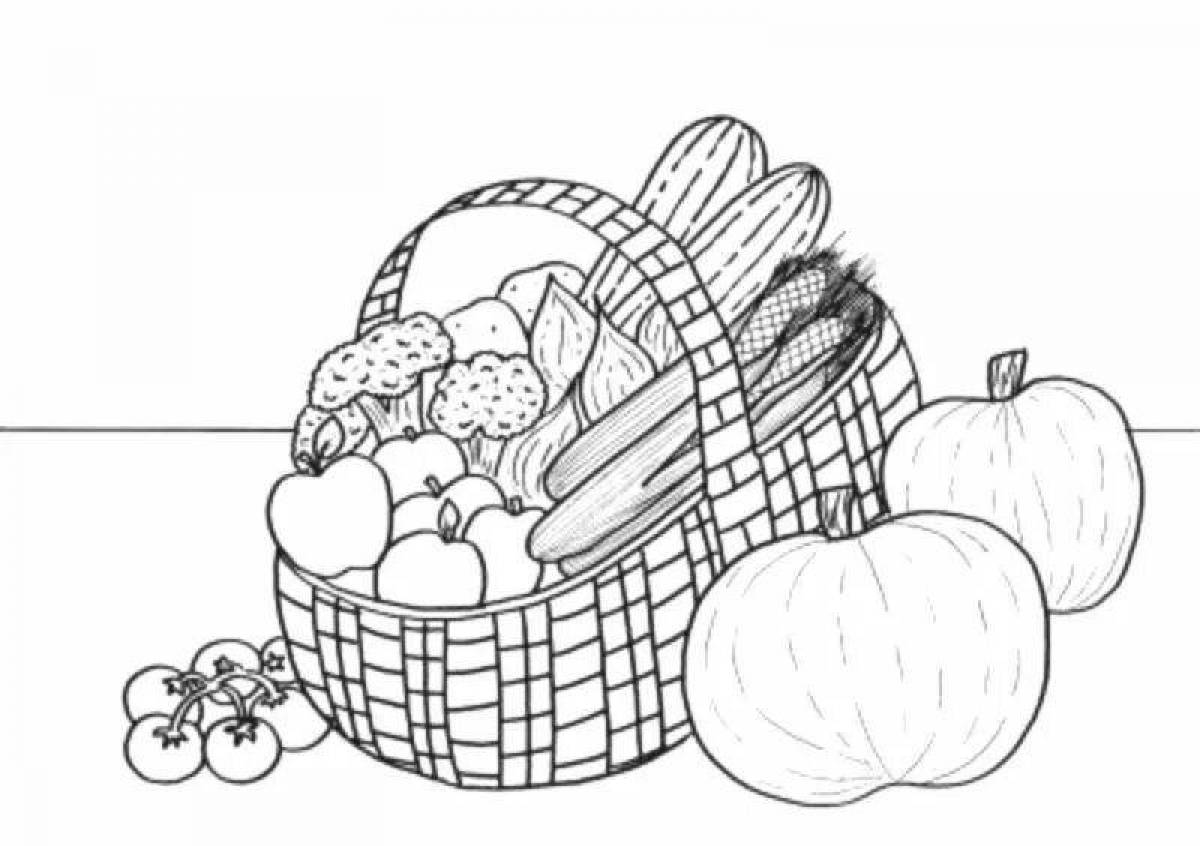 Colorful bright fruit basket coloring book