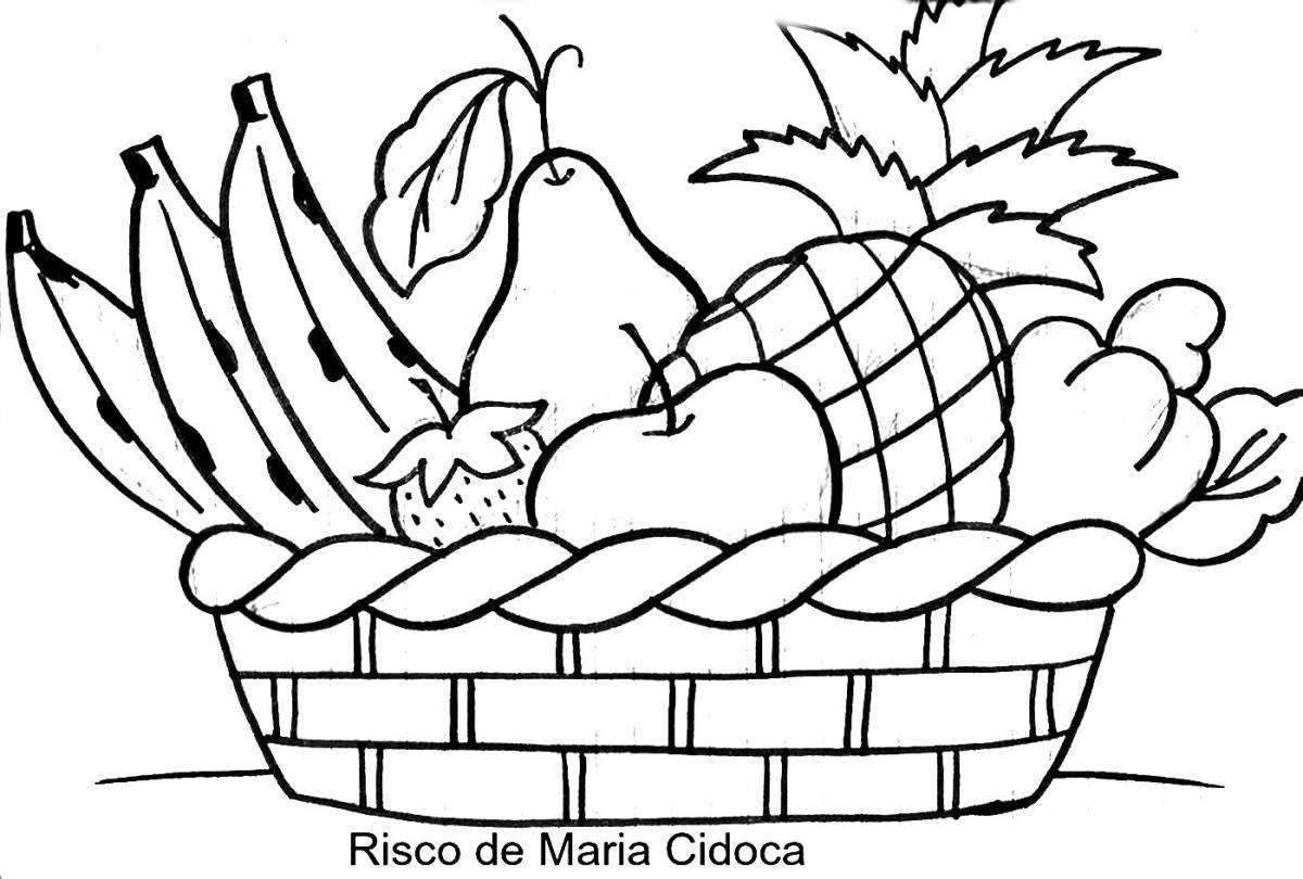 Colored playful fruit basket coloring book