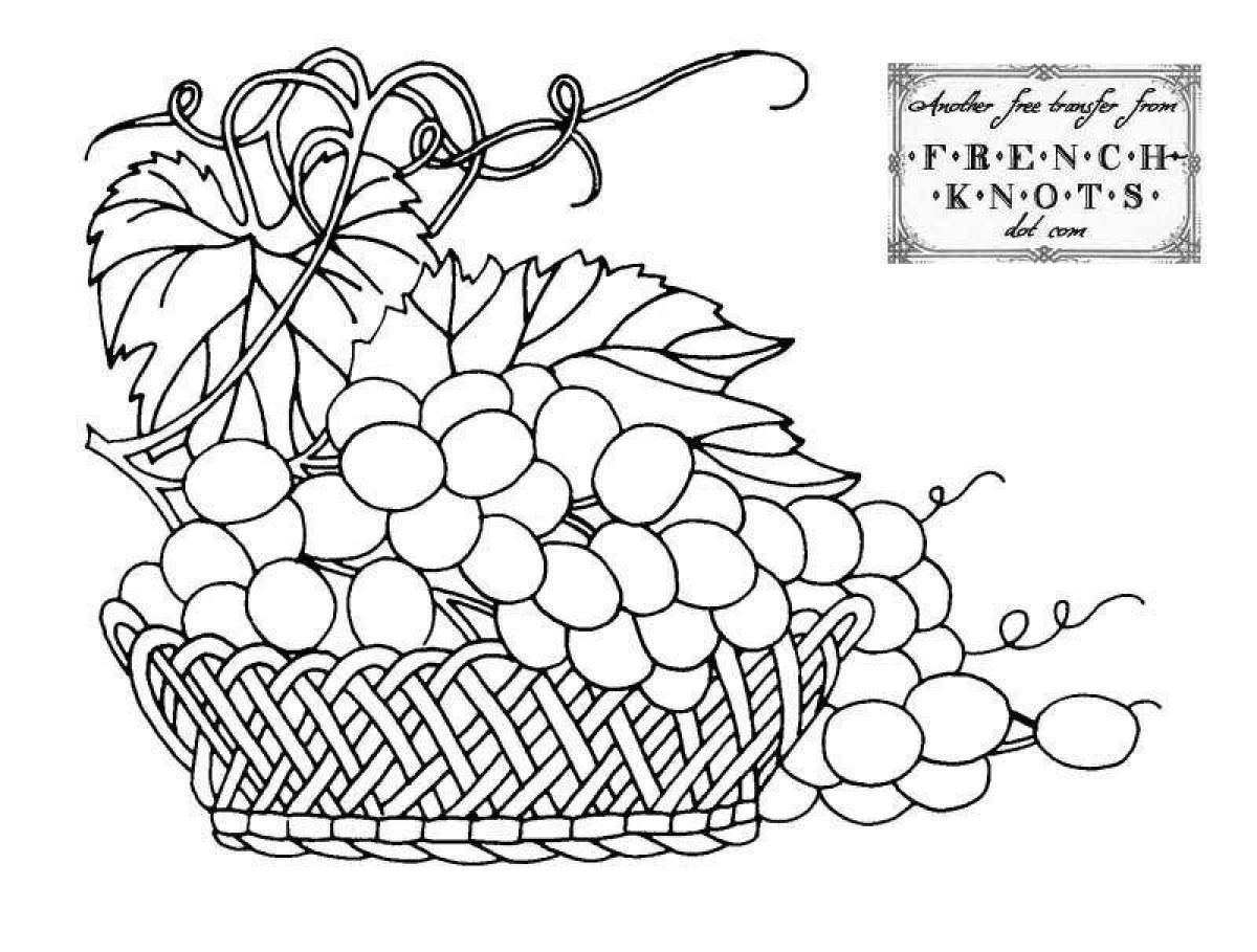Colored festive fruit basket coloring book