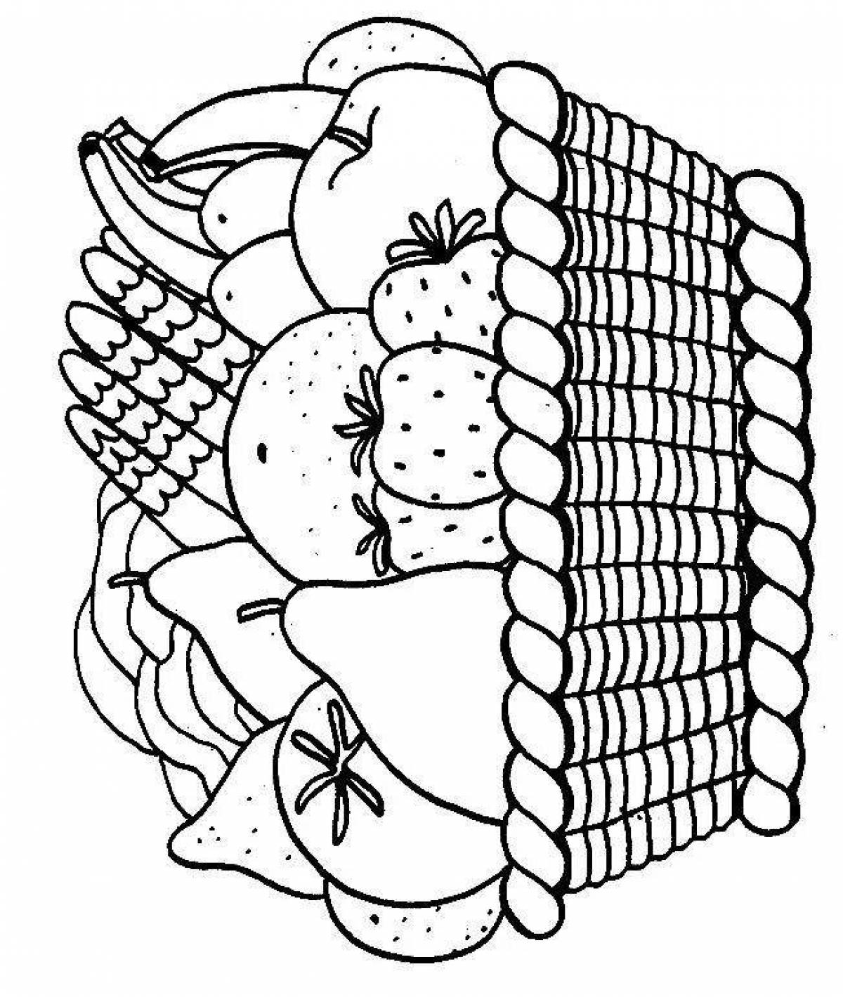Adorable colored fruit basket coloring book