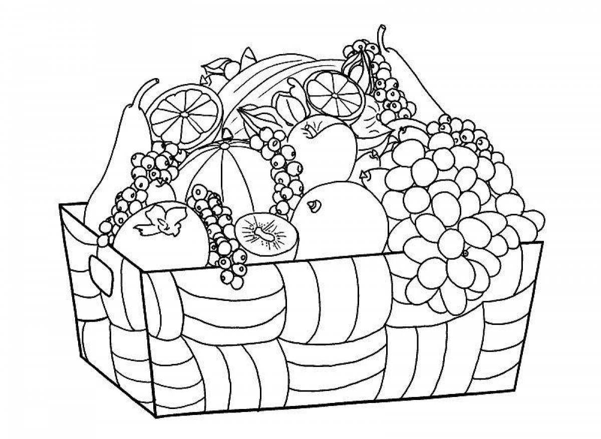 Цветная завораживающая корзина с фруктами раскраска