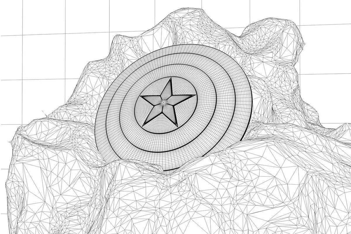 Captain america's shield coloring page with colorful ink