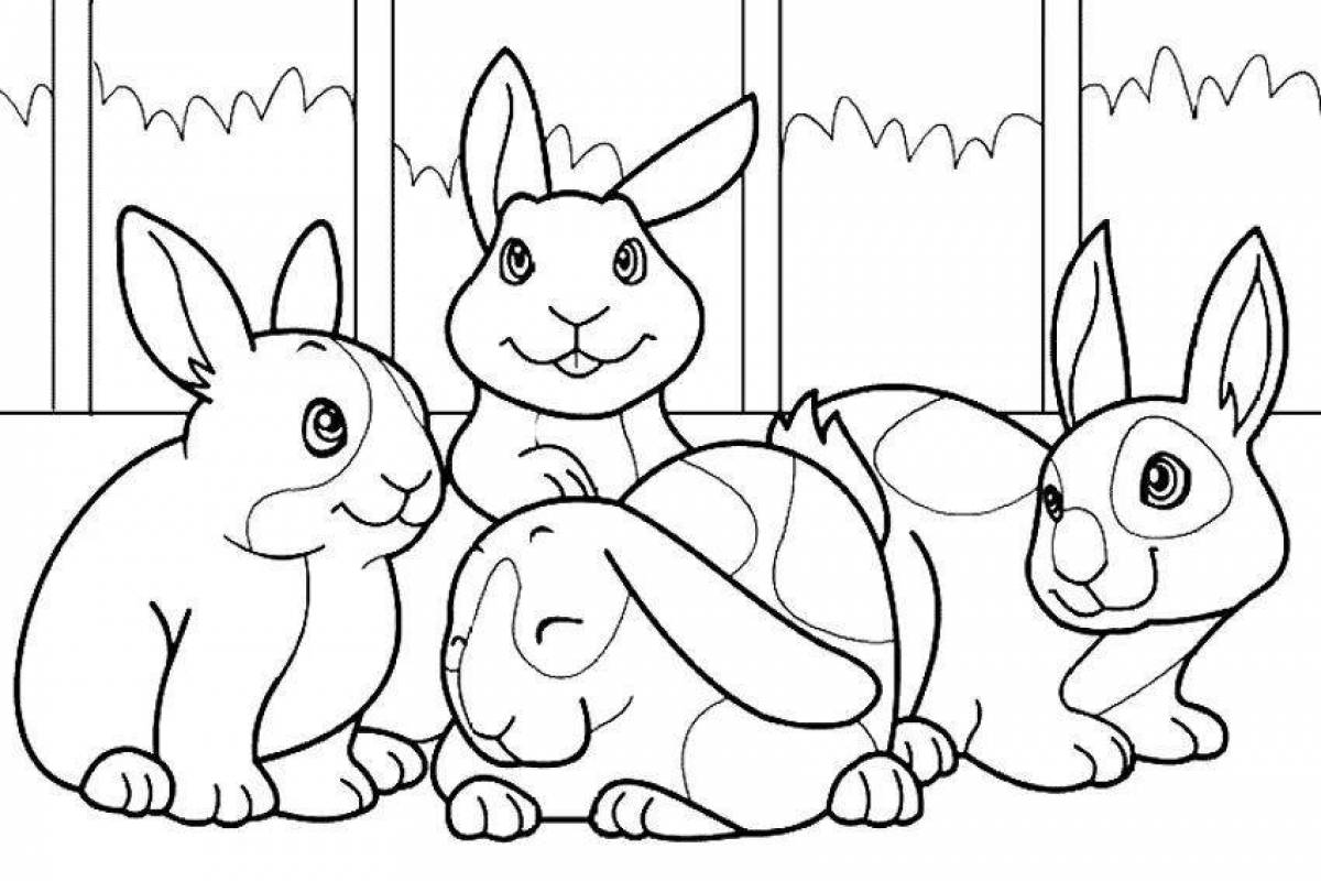 Colorful cat and hare coloring page