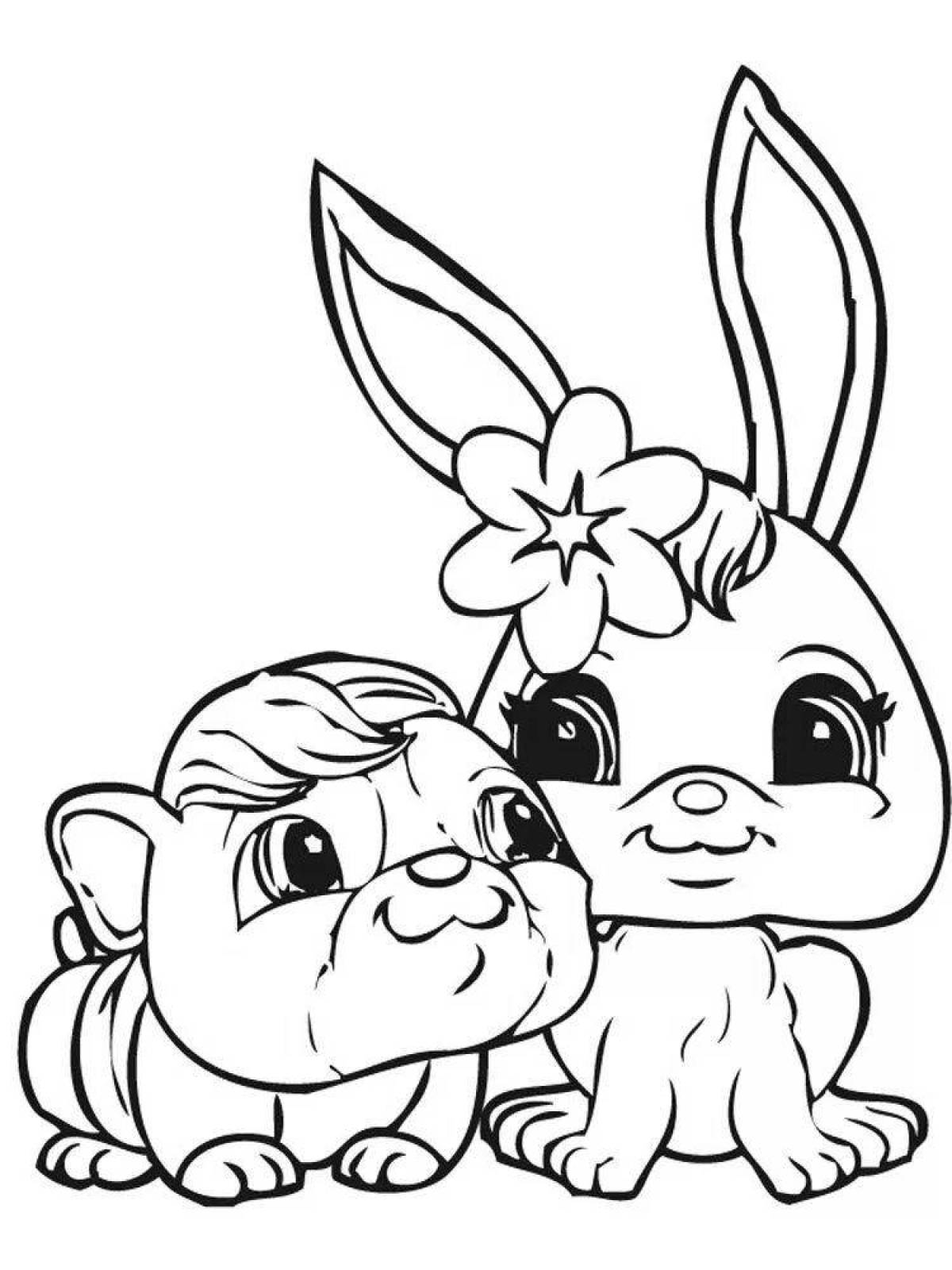 Coloring page playful cat and hare