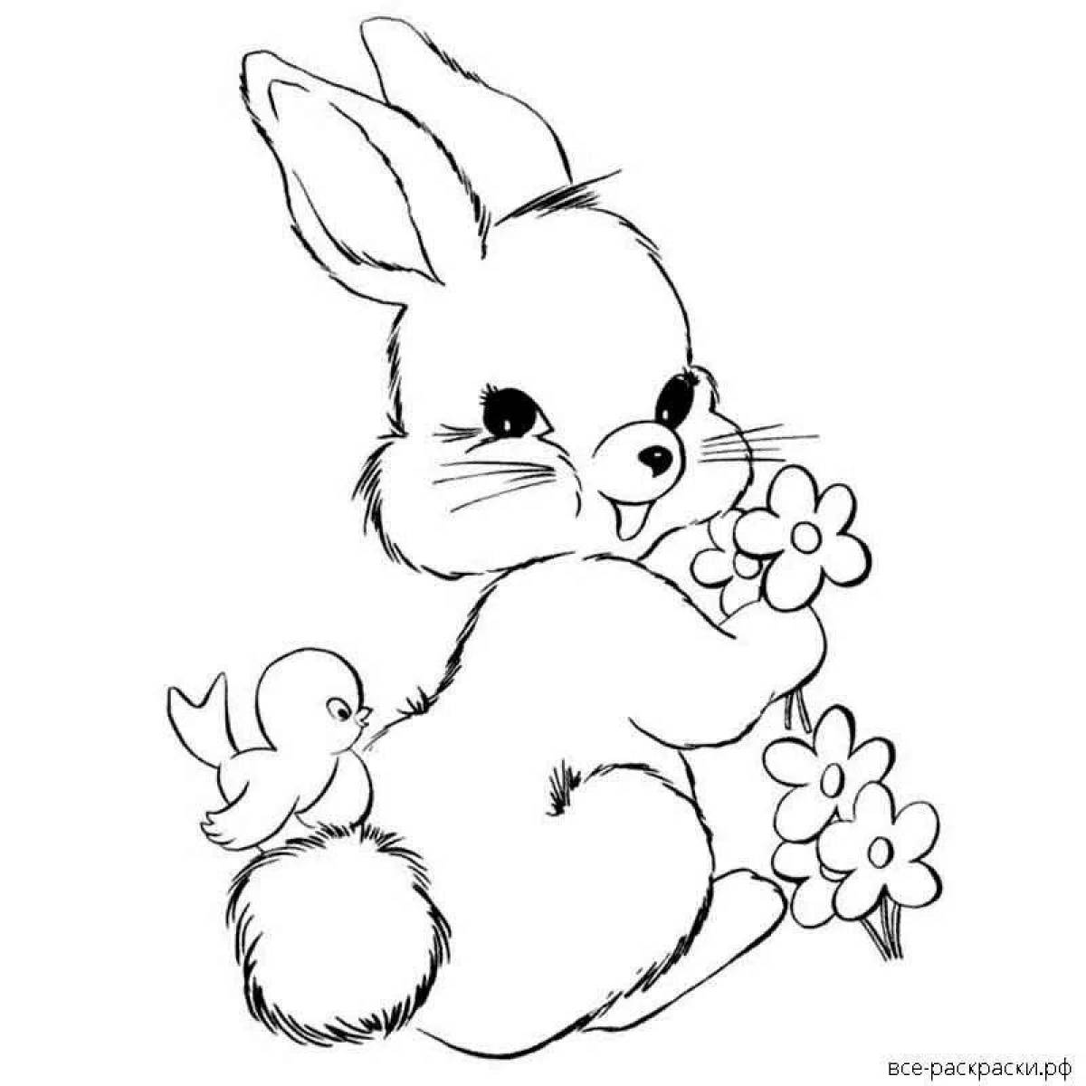 Adorable cat and hare coloring page