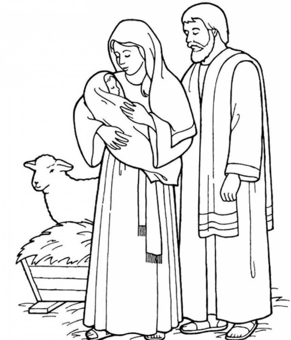Coloring page glowing joseph and mary