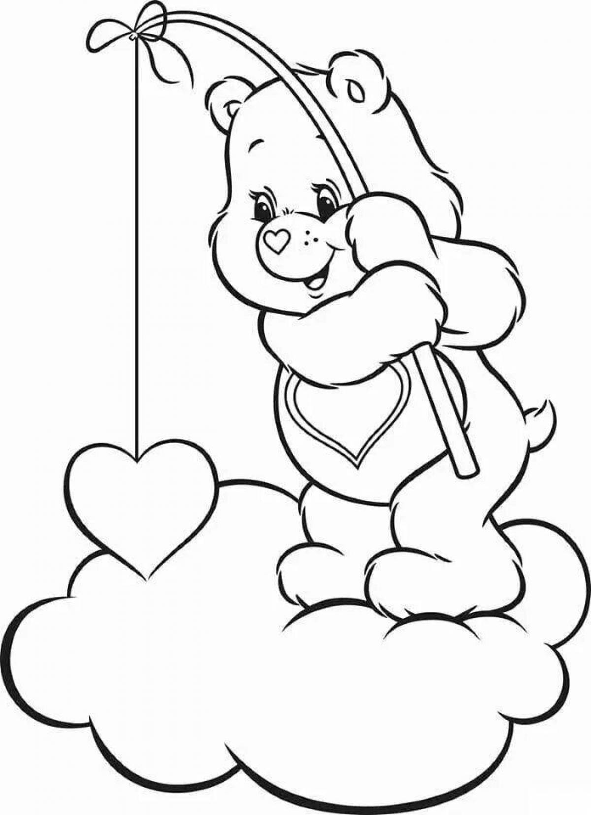 Coloring book playful teddy bear with a heart