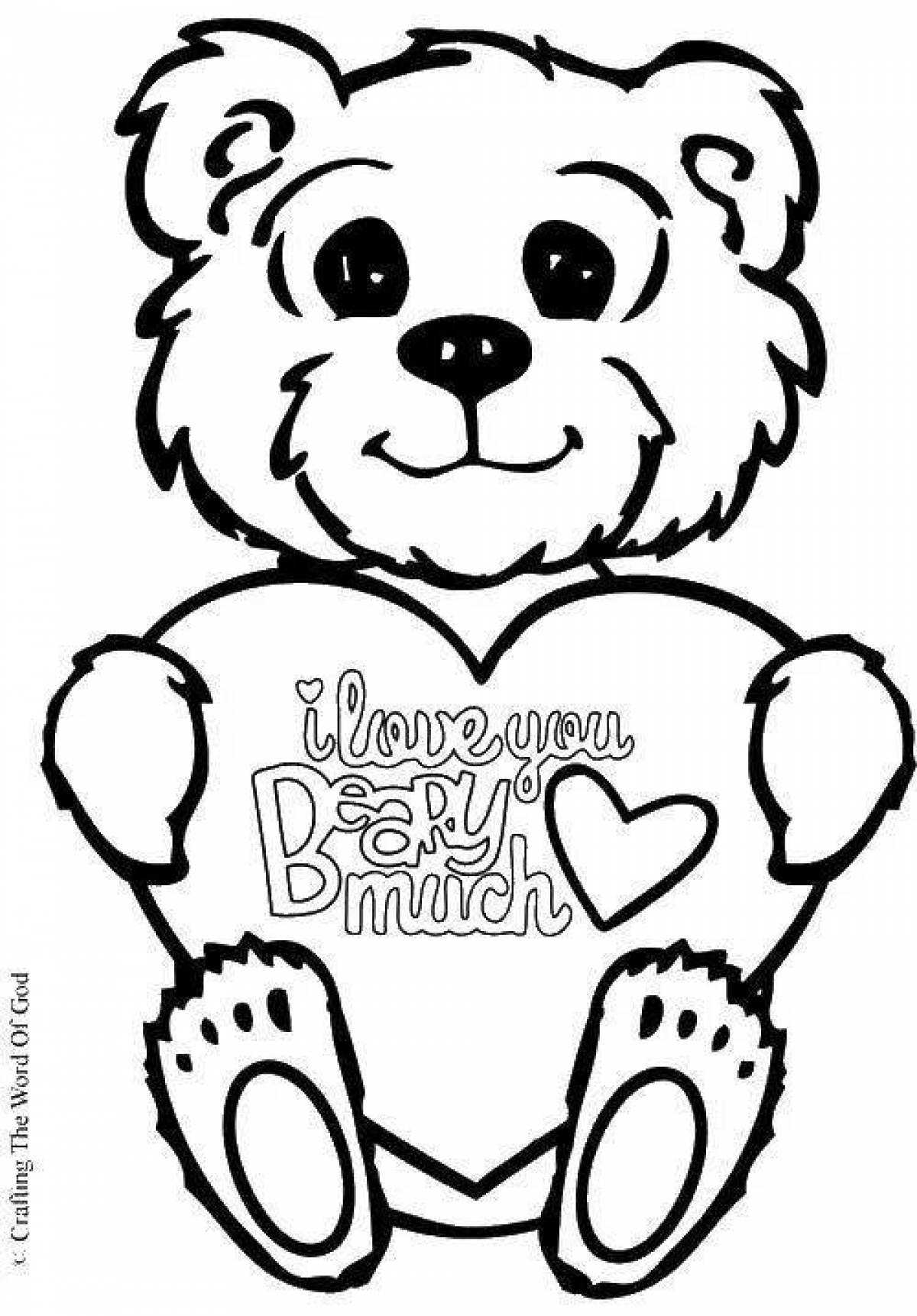 Fluffy bear with a heart coloring book