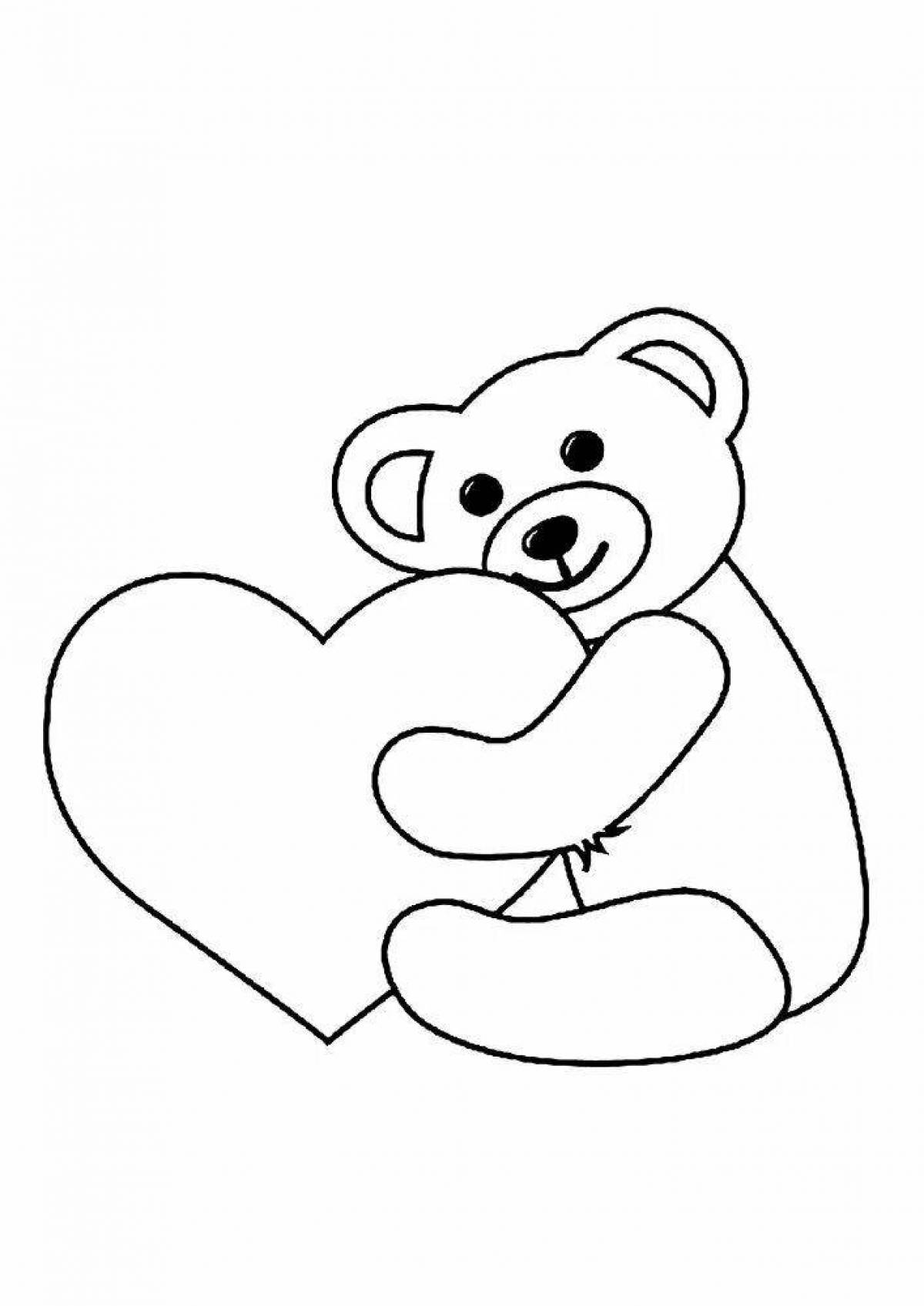 Coloring bright teddy bear with a heart