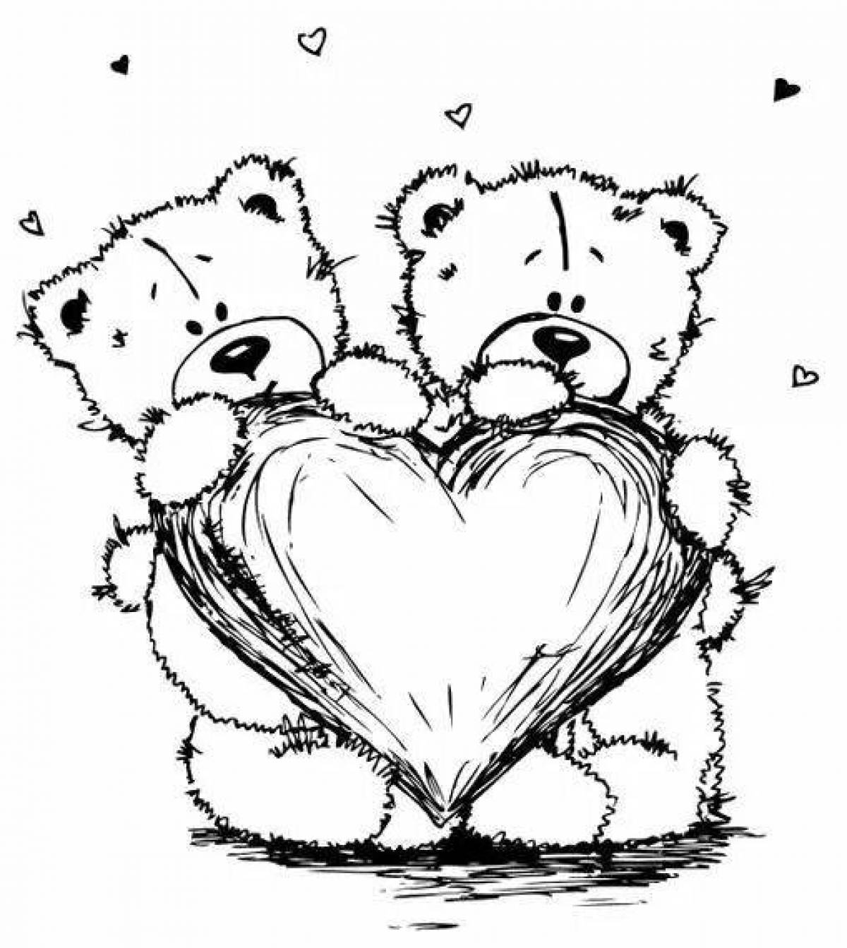 Animated bear with heart coloring book