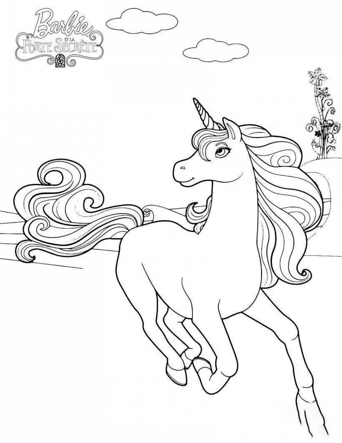 Adorable Barbie Unicorn Coloring Page