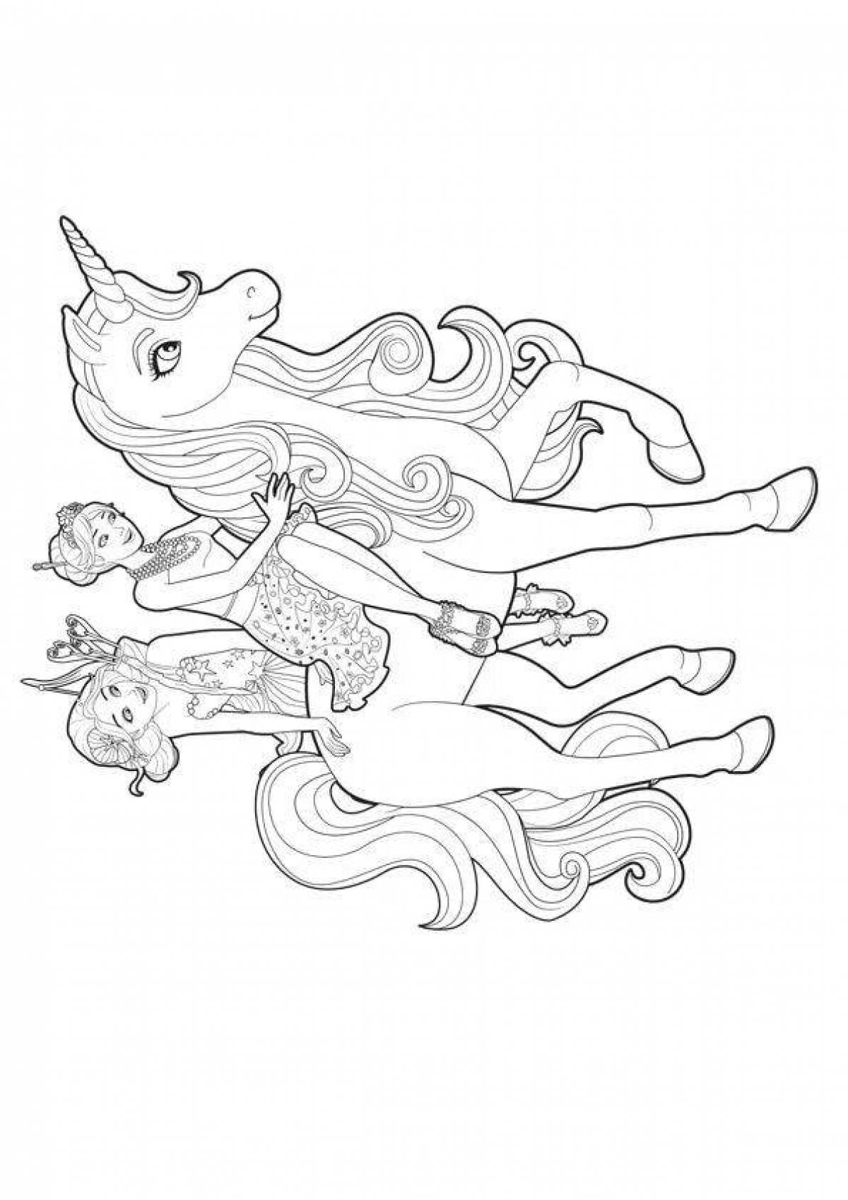 Delightful coloring barbie with a unicorn