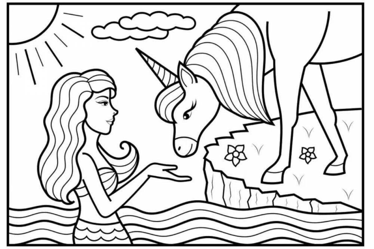 Barbie dreamy coloring with unicorn