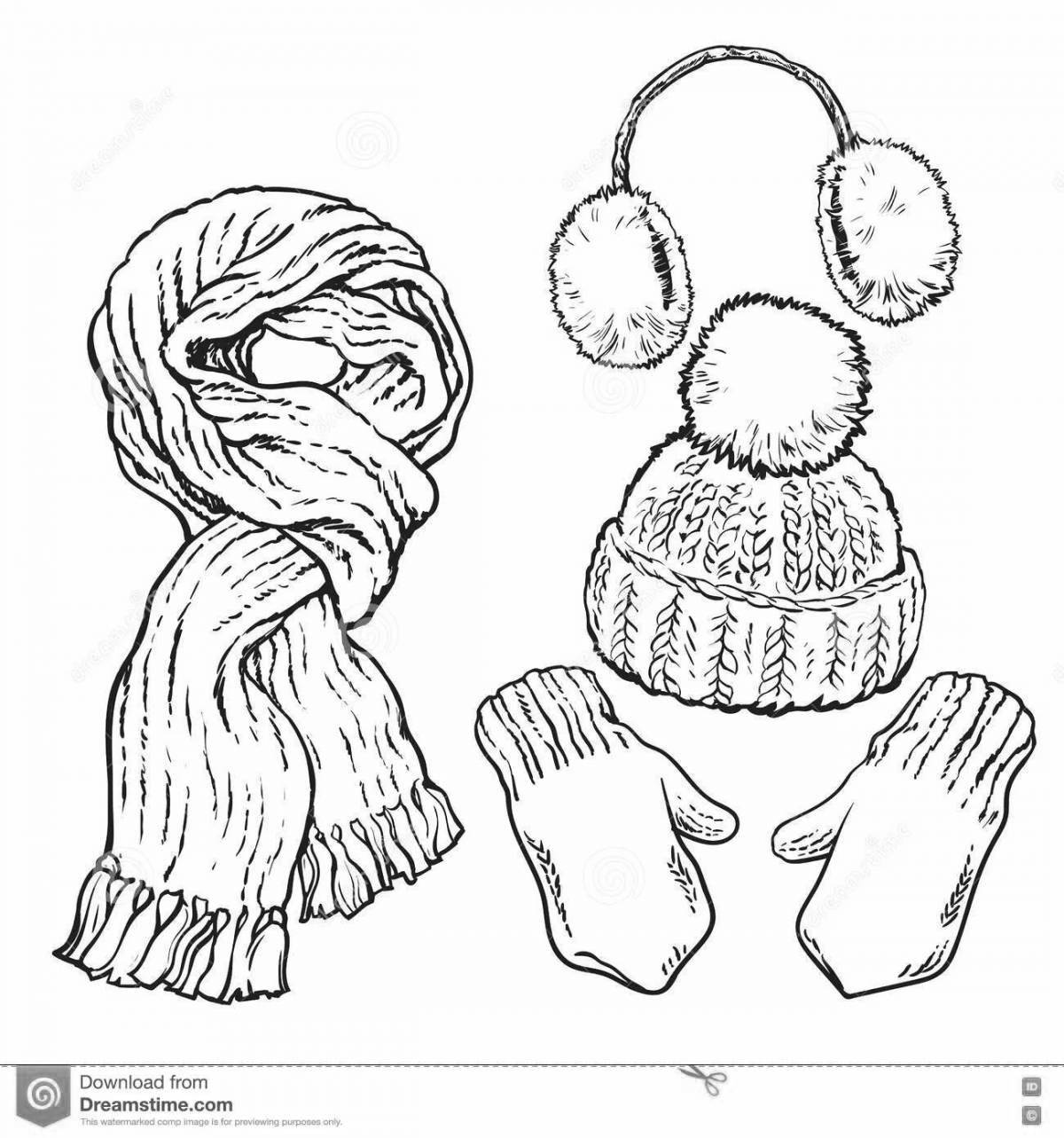 Adorable scarf and hat coloring page