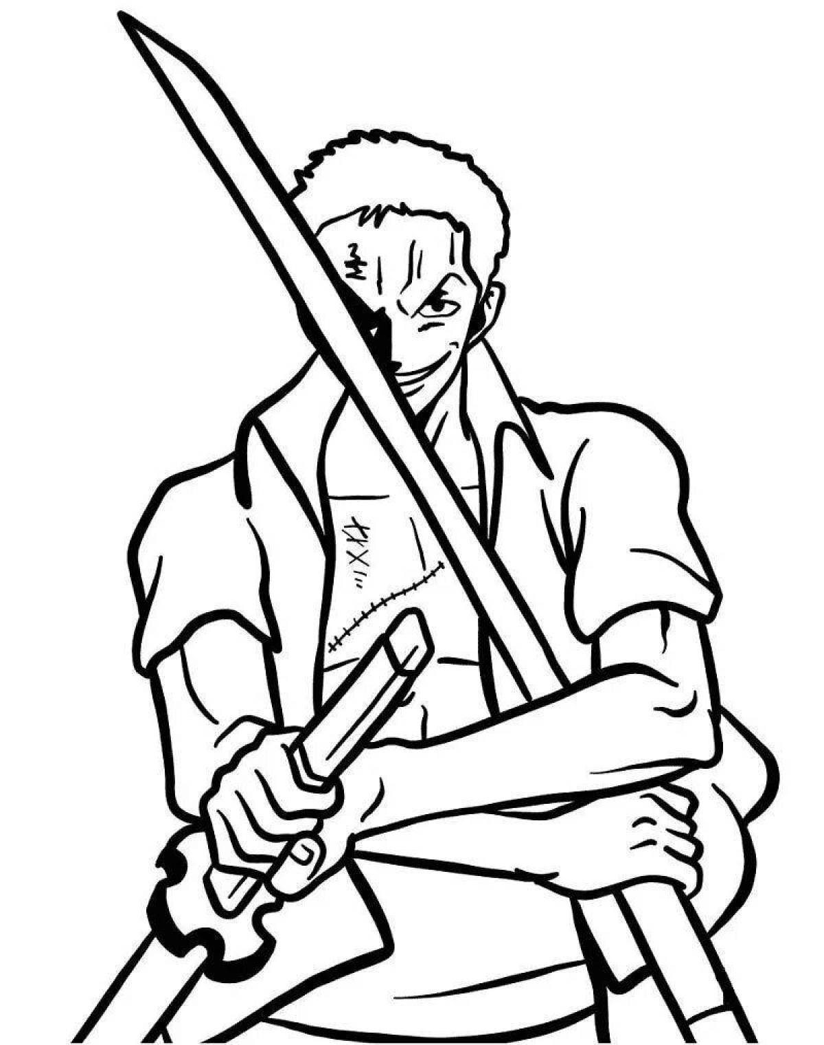 Attractive zoro one piece coloring page