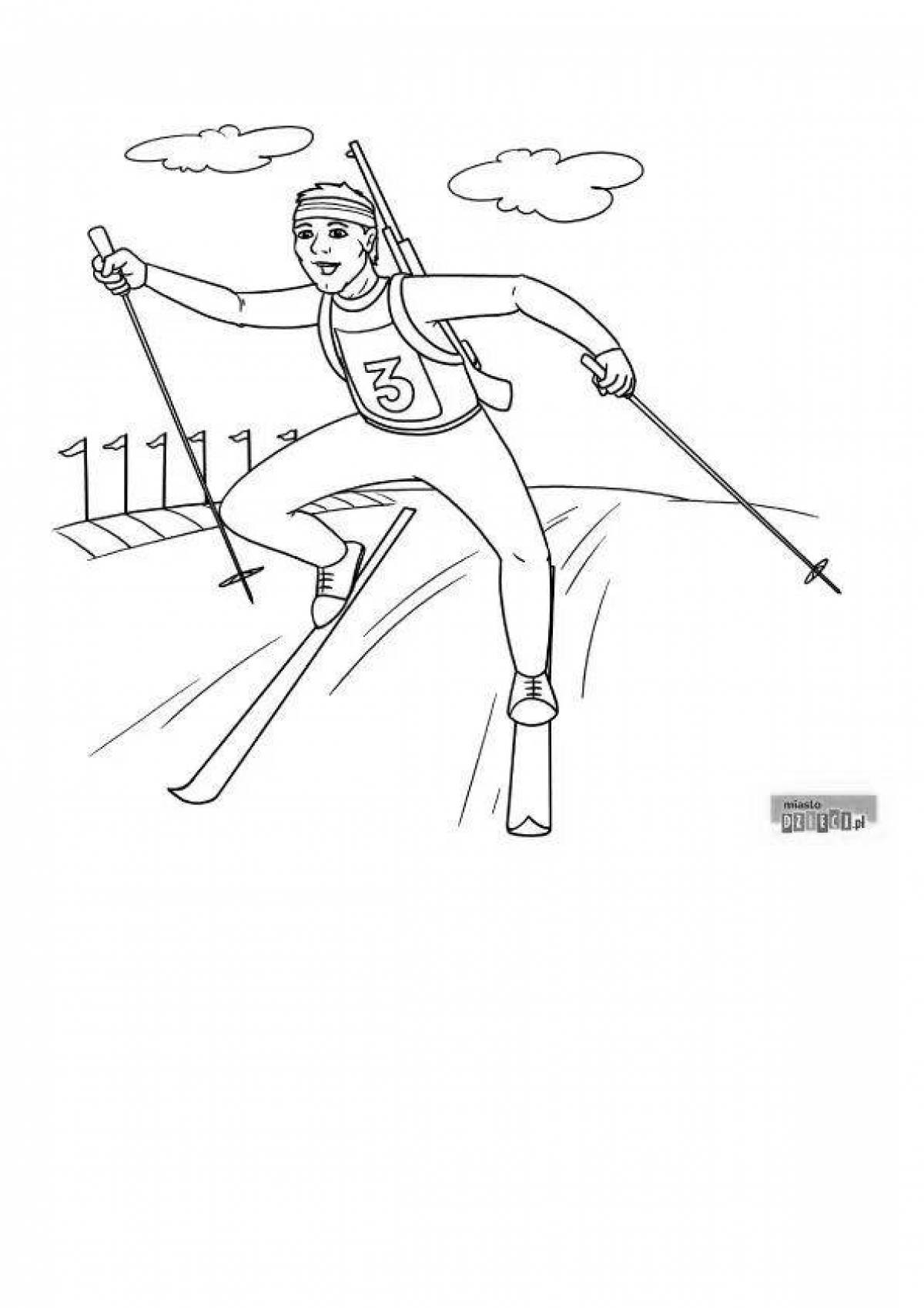 Exciting biathlon coloring book for kids
