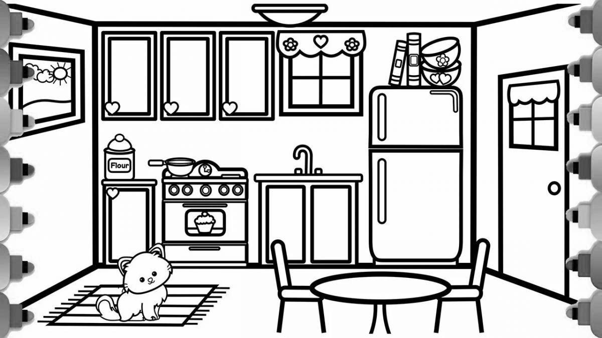 Colorful kitchen with furniture