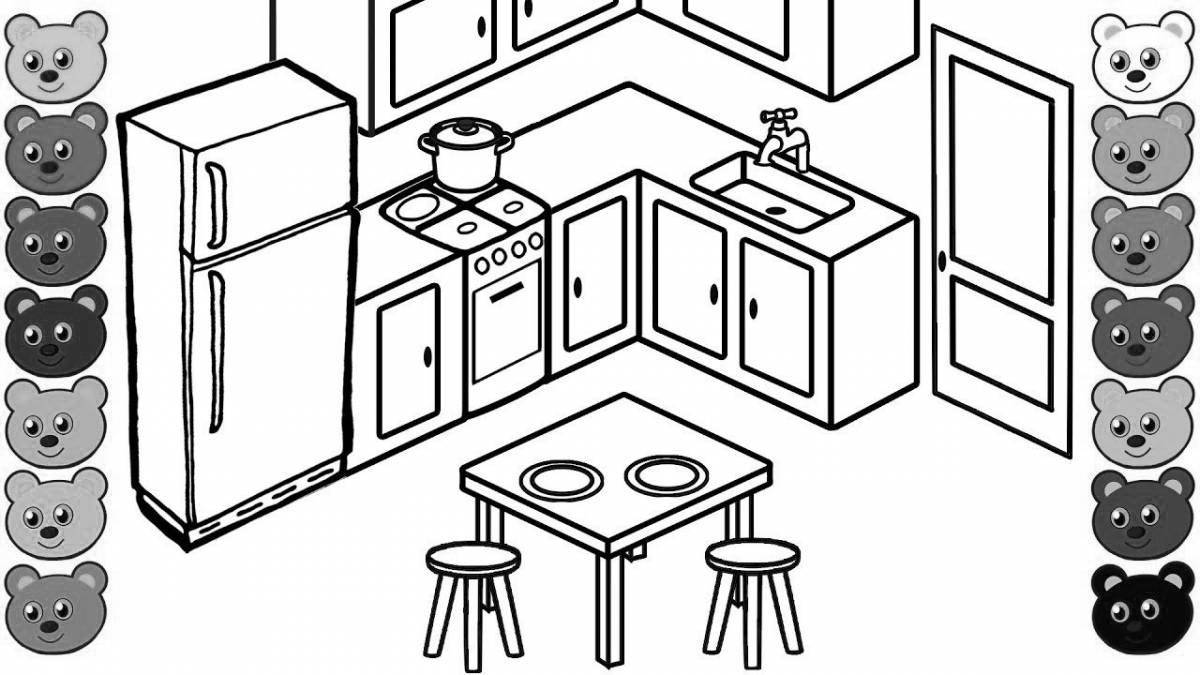 Playful kitchen with furniture