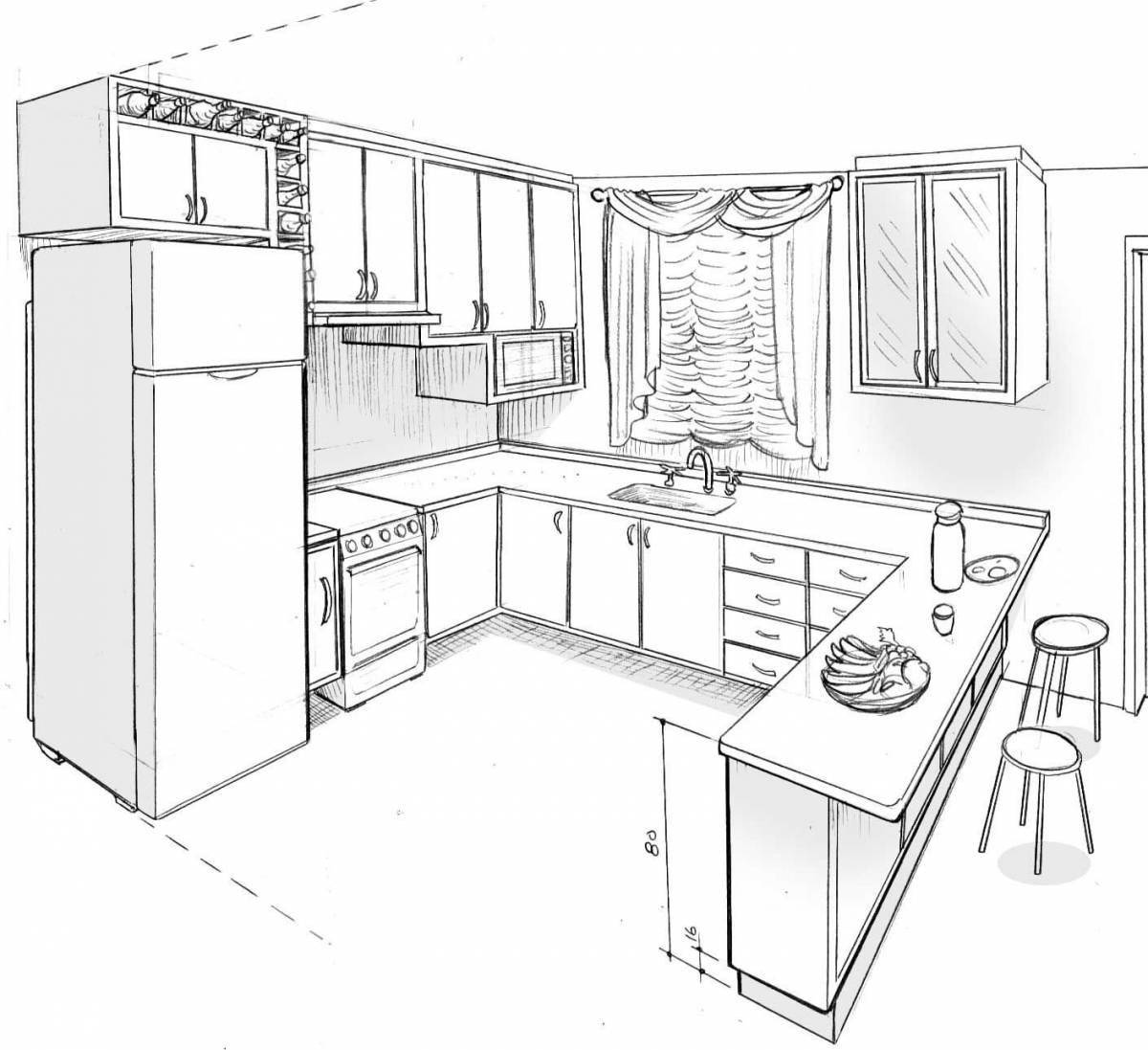 Simple kitchen with furniture