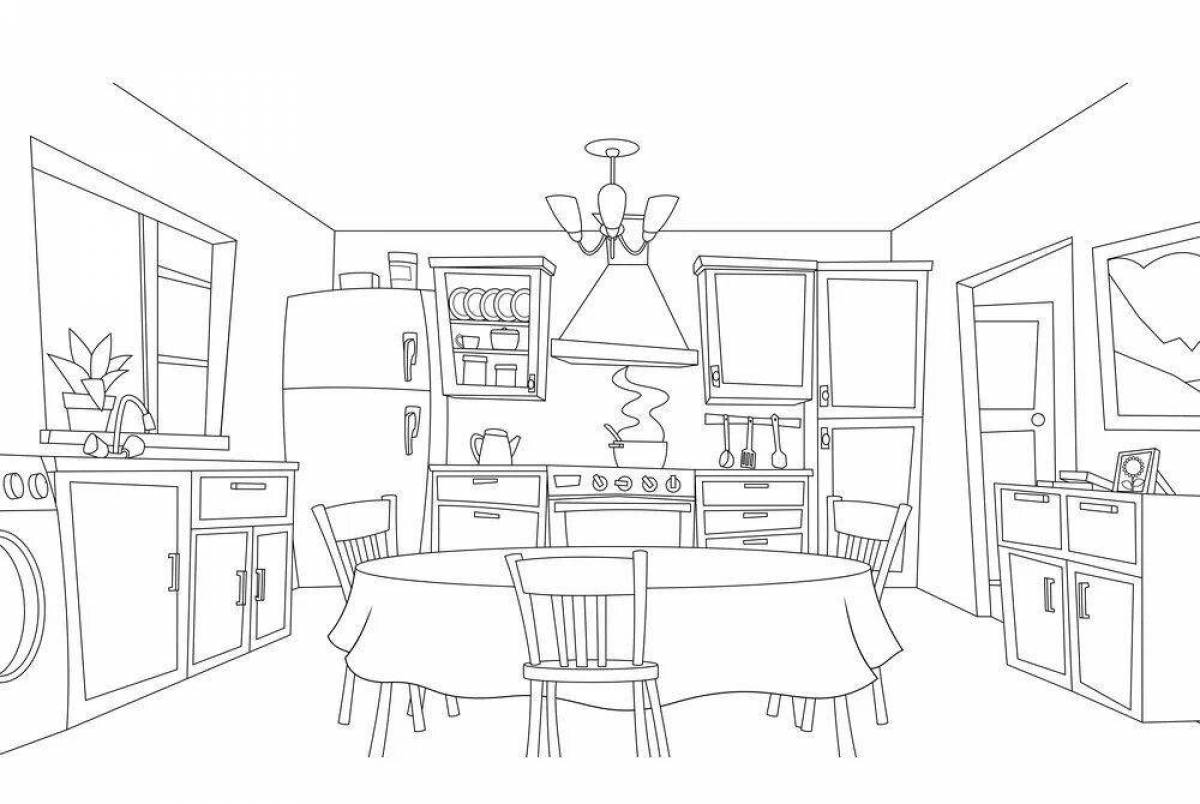 Spacious kitchen with furniture