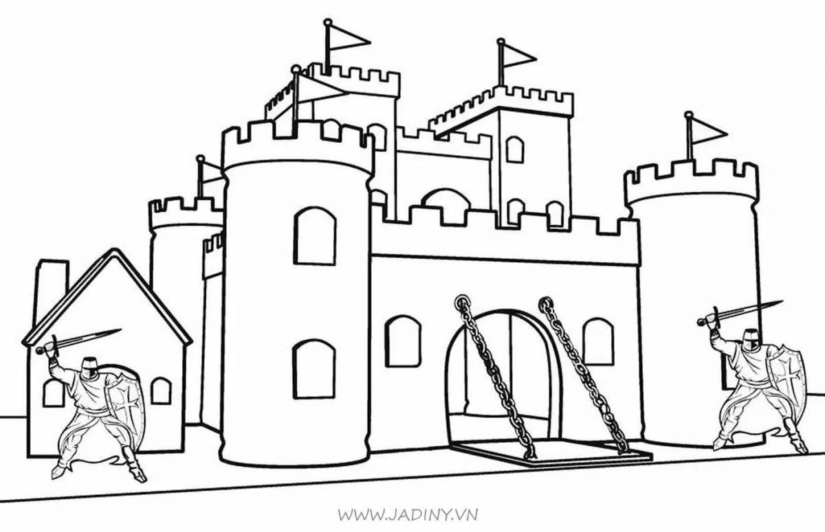 Раскраска величественная крепость для детей