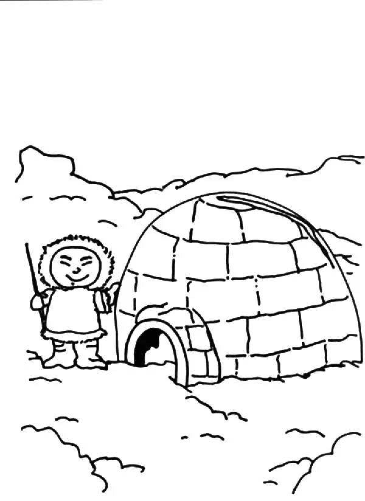 Sweet igloo coloring for preschoolers