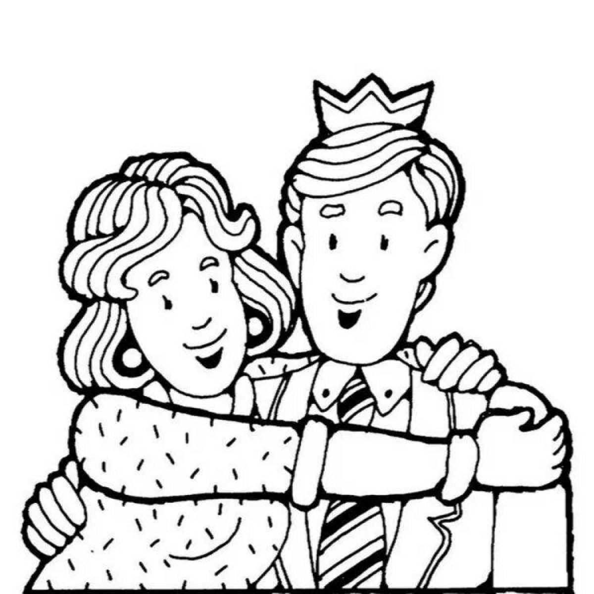 Coloring page caring wife and husband
