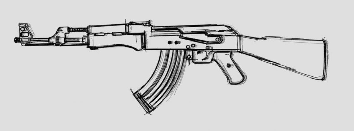 Delicate submachine gun ak 47 coloring book