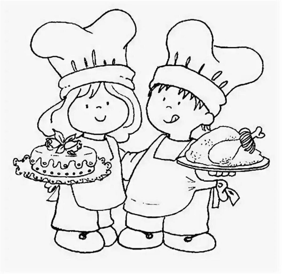 Exciting pastry chef coloring book for kids
