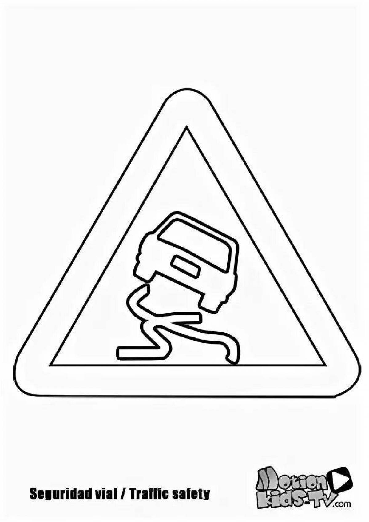 Fancy road works sign coloring page