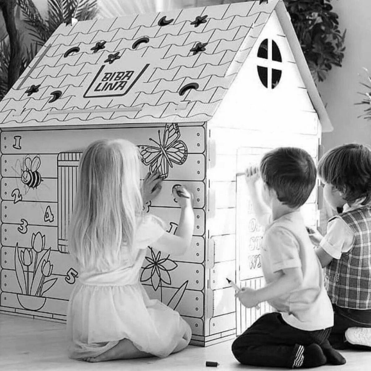 Coloring page happy ozone cardboard house
