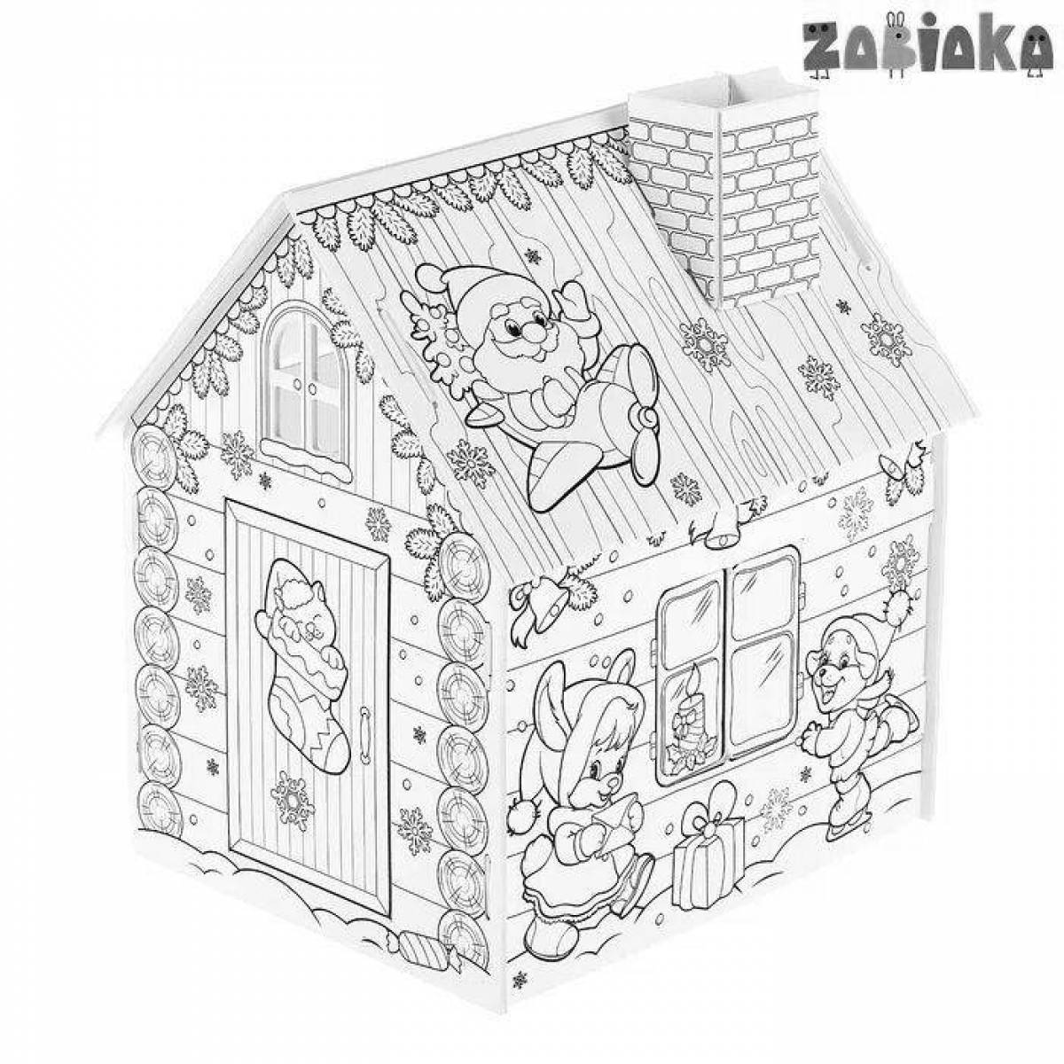 Игривая страница раскраски ozone house из картона