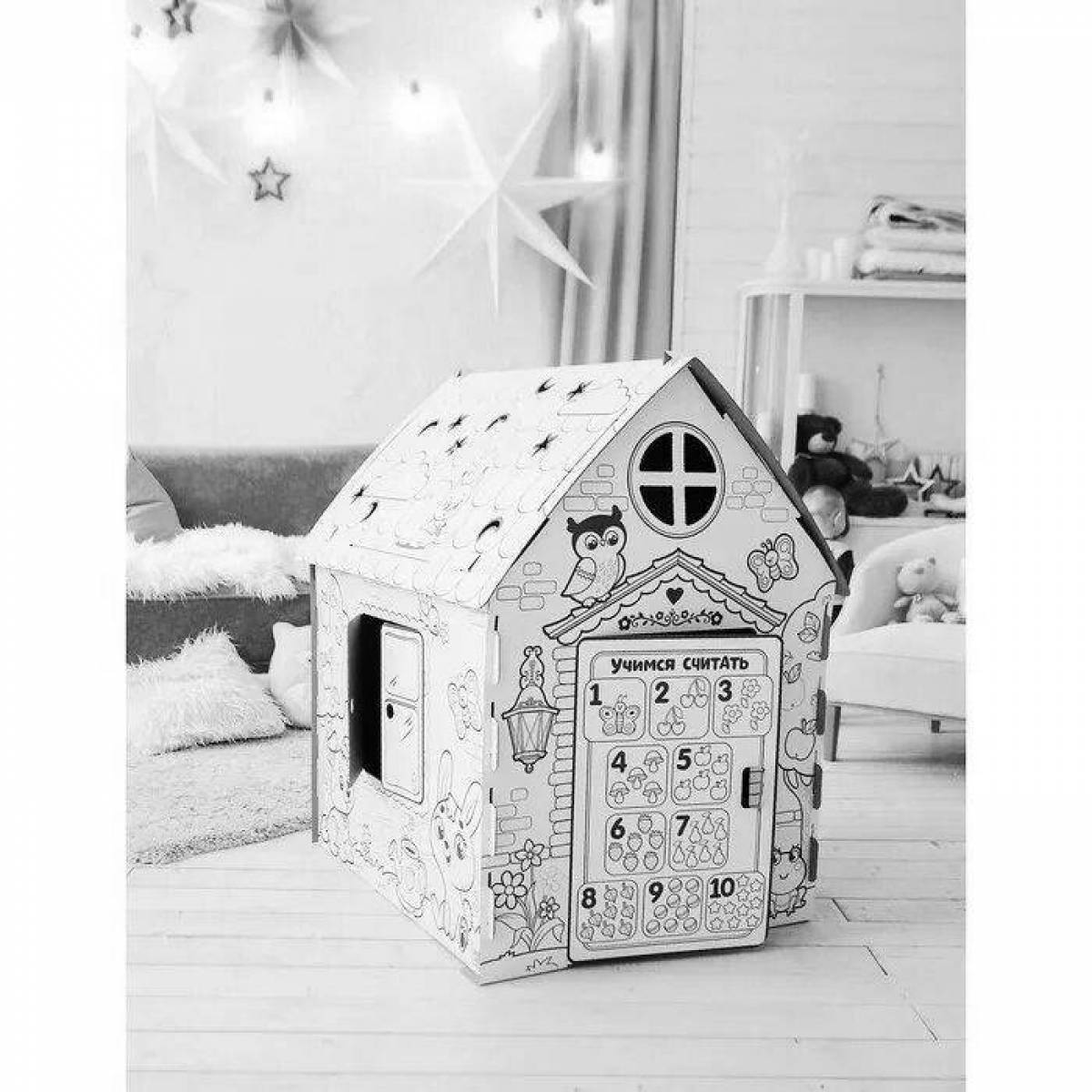 Adorable ozone cardboard house coloring page