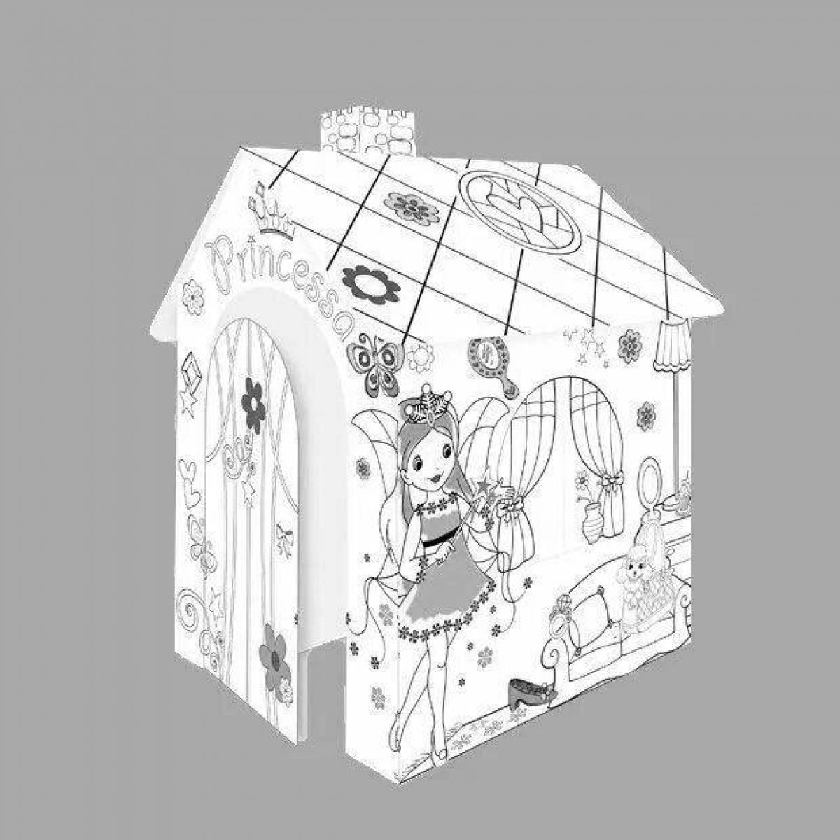 Cardboard house with ozone house coloring page
